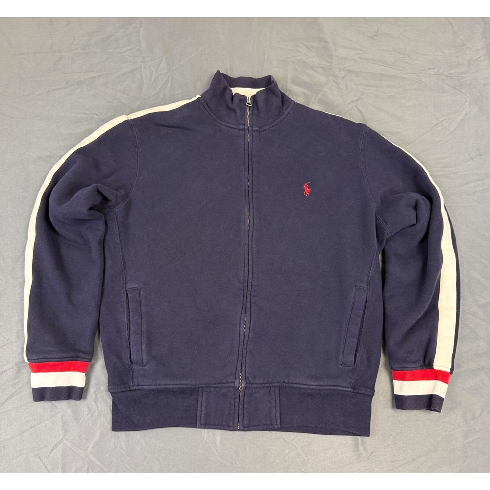 Vintage Y2K Polo Ralph Lauren Mens Navy Blue Waffle Full Zip Track Jacket Size L